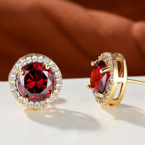 Chic Round Tourmaline Stud Earrings for Women in 14K Gold Studs with Moissanite in Saudi Arabia