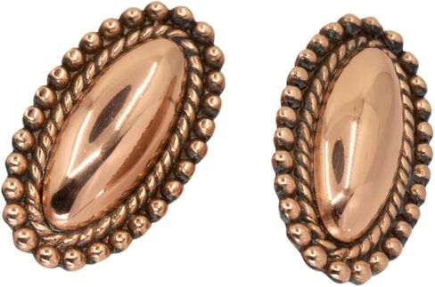 Solid Copper Navette Post Earrings, Oval with Rope Border | Hypoallergenic Steel Ear Posts in Saudi Arabia