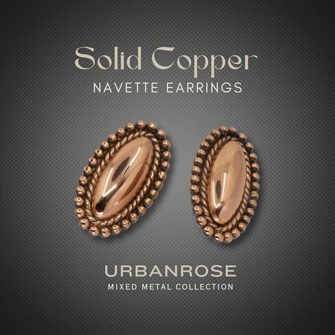 Solid Copper Navette Post Earrings, Oval with Rope Border | Hypoallergenic Steel Ear Posts in Saudi Arabia
