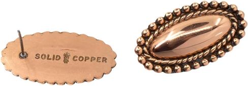 Solid Copper Navette Post Earrings, Oval with Rope Border | Hypoallergenic Steel Ear Posts in Saudi Arabia