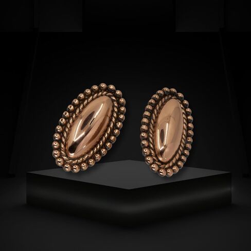 Solid Copper Navette Post Earrings, Oval with Rope Border | Hypoallergenic Steel Ear Posts in Saudi Arabia