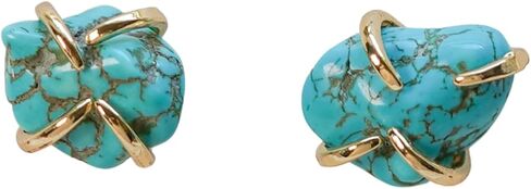 Turquoise Gemstone Stud Earrings, Natural Turquoise, Turquoise Jewelry, 18K Gold or Silver Plated, Push Back Closure, Stone Earrings, Blue Earrings, Raw Crystal Earrings in Kuwait