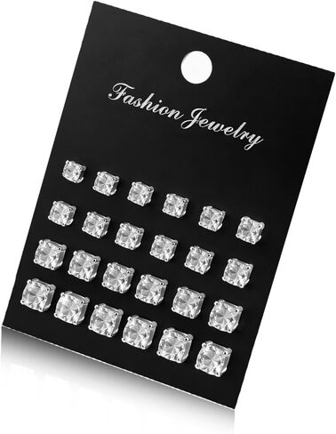 12 Pairs CZ Studs Earrings Silver Sparkling Rhinestones Studs (5mm, 8mm) | CZ Studs Earrings Sparkling Rhinestones in Saudi Arabia