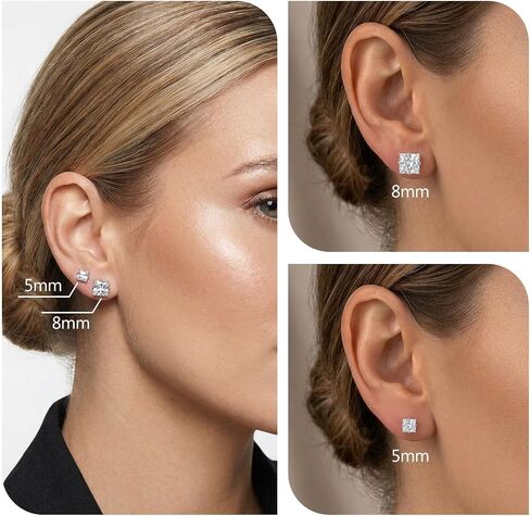 12 Pairs CZ Studs Earrings Silver Sparkling Rhinestones Studs (5mm, 8mm) | CZ Studs Earrings Sparkling Rhinestones in Saudi Arabia