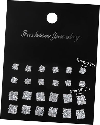 12 Pairs CZ Studs Earrings Silver Sparkling Rhinestones Studs (5mm, 8mm) | CZ Studs Earrings Sparkling Rhinestones in Saudi Arabia