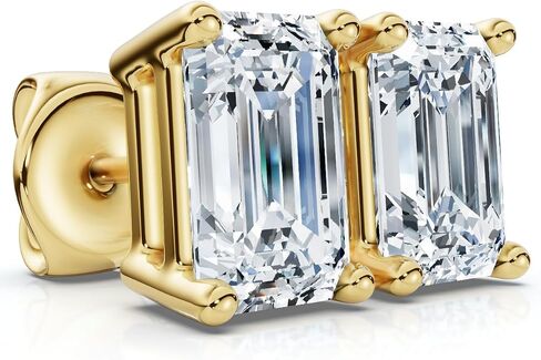 Pompeii Emerald Cut Diamond Prong Studs 14k Gold Lab Grown (E/F,VS1-VS2) in Kuwait