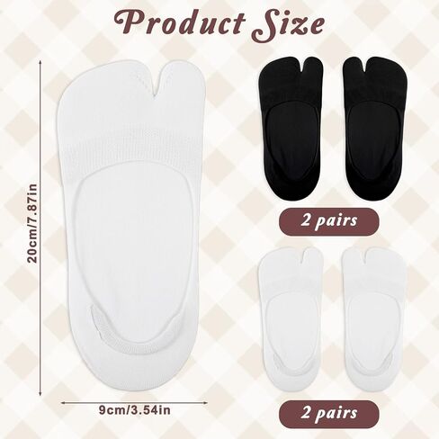 4 Pairs No Show Tabi Socks for Women, No Show Socks Split Two Toe Flip Flop Sock for Sneakers Loafers Sandals Low Cut Sock for Men Women Unisex (Black&White) in Kuwait