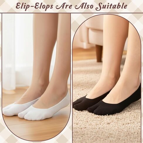 4 Pairs No Show Tabi Socks for Women, No Show Socks Split Two Toe Flip Flop Sock for Sneakers Loafers Sandals Low Cut Sock for Men Women Unisex (Black&White) in Kuwait