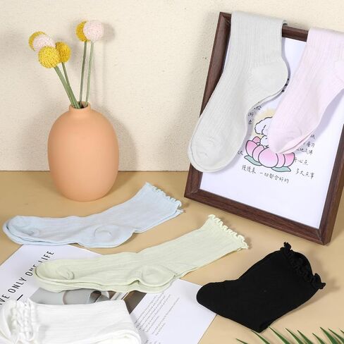 Women‘s Ruffle Ankle Socks – 6 Pair Cotton Lettuce Trim Breathable Cute Frilly Socks for Flats Loafers Dress Shoes, Soft Lightweight Casual Fashion for Women & Teen Girls in Saudi Arabia