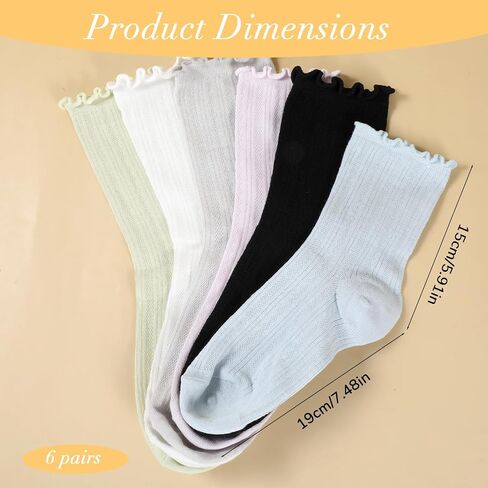 Women‘s Ruffle Ankle Socks – 6 Pair Cotton Lettuce Trim Breathable Cute Frilly Socks for Flats Loafers Dress Shoes, Soft Lightweight Casual Fashion for Women & Teen Girls in Saudi Arabia