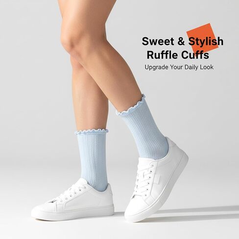 Women‘s Ruffle Ankle Socks – 6 Pair Cotton Lettuce Trim Breathable Cute Frilly Socks for Flats Loafers Dress Shoes, Soft Lightweight Casual Fashion for Women & Teen Girls in Saudi Arabia