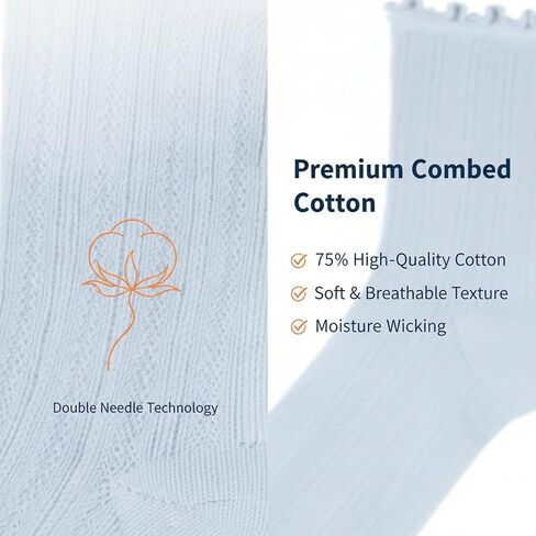 Women‘s Ruffle Ankle Socks – 6 Pair Cotton Lettuce Trim Breathable Cute Frilly Socks for Flats Loafers Dress Shoes, Soft Lightweight Casual Fashion for Women & Teen Girls in Saudi Arabia