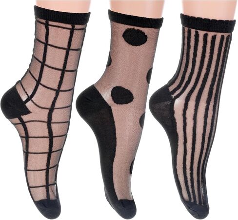 3 Pairs Sheer Socks Women Ankle Black Mesh Socks, Transparent Lace See Through Sock Stretchy Breathable Cute Sheer Ankle Sock for Summer Women Girls in Saudi Arabia