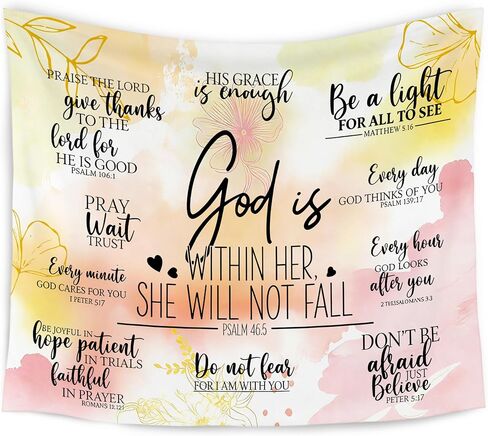 WARDOS Colorful Christian Tapestry, God Is Within Her She Will Not Fall Inspirational Tapestry Wall Hanging, Bible Verse Wall Blanket Decor for Room School Office, 50x60 Inch in Saudi Arabia
