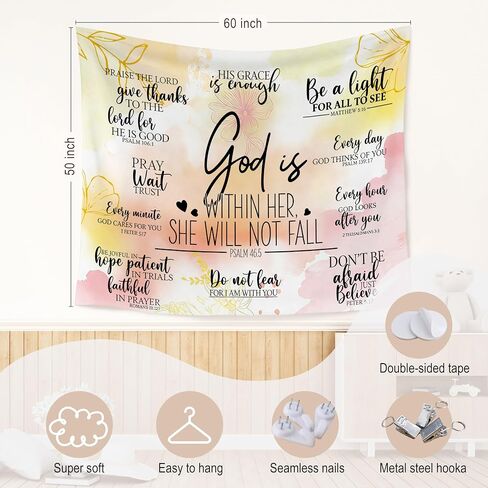 WARDOS Colorful Christian Tapestry, God Is Within Her She Will Not Fall Inspirational Tapestry Wall Hanging, Bible Verse Wall Blanket Decor for Room School Office, 50x60 Inch in Saudi Arabia