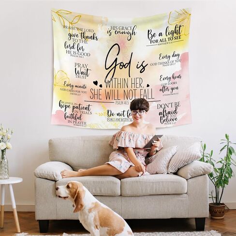 WARDOS Colorful Christian Tapestry, God Is Within Her She Will Not Fall Inspirational Tapestry Wall Hanging, Bible Verse Wall Blanket Decor for Room School Office, 50x60 Inch in Saudi Arabia