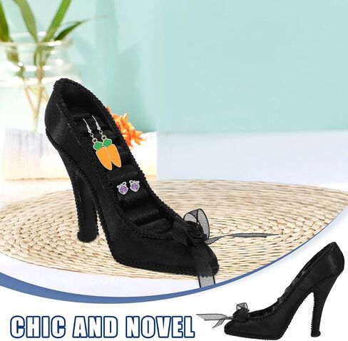 KALLORY Jewelry Display Stand Shoe Model Jewelry Organizer Ring Display Holder Earring Rack Black High Heel Design for Home Decor in Kuwait