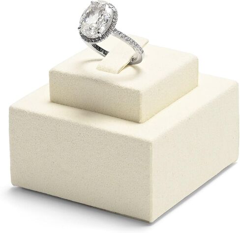 Oirlv Beige Microfiber Ring Display Stand, Double-Tier Jewelry Holder for Engagement & Wedding Rings in Kuwait