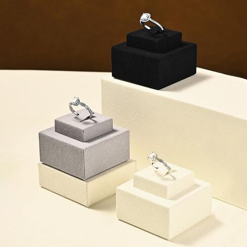 Oirlv Beige Microfiber Ring Display Stand, Double-Tier Jewelry Holder for Engagement & Wedding Rings in Kuwait