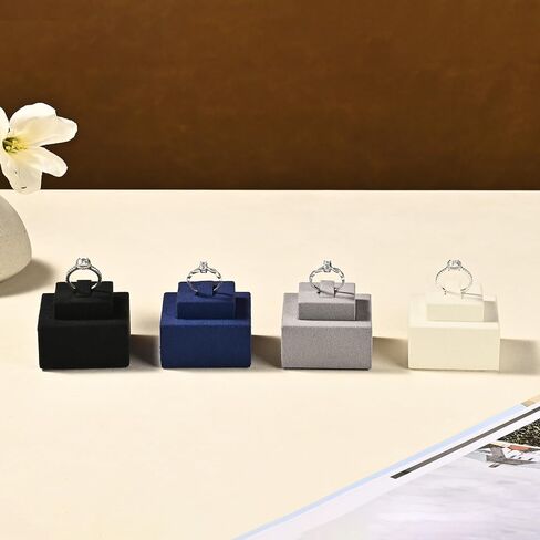 Oirlv Beige Microfiber Ring Display Stand, Double-Tier Jewelry Holder for Engagement & Wedding Rings in Kuwait