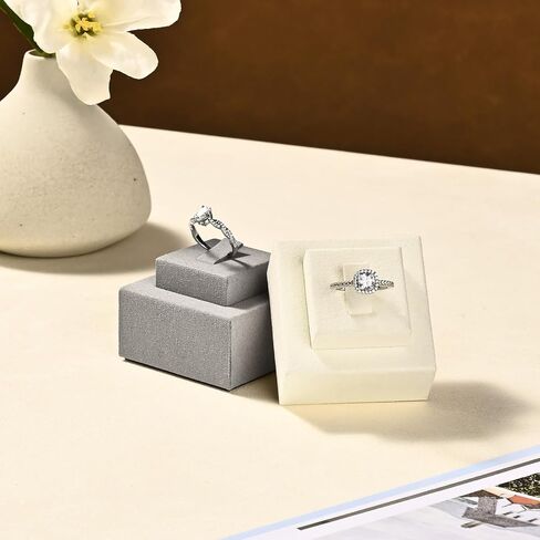 Oirlv Beige Microfiber Ring Display Stand, Double-Tier Jewelry Holder for Engagement & Wedding Rings in Kuwait