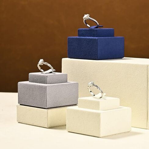 Oirlv Beige Microfiber Ring Display Stand, Double-Tier Jewelry Holder for Engagement & Wedding Rings in Kuwait