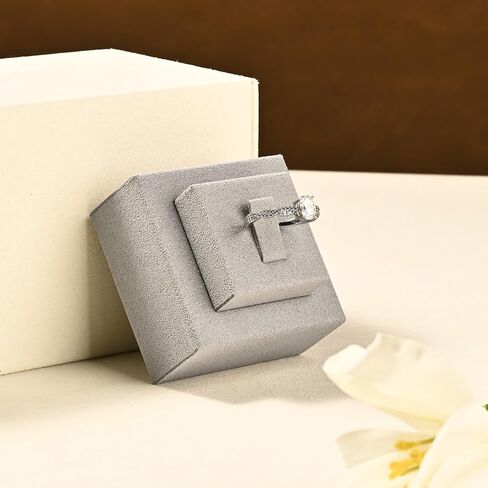 Oirlv Beige Microfiber Ring Display Stand, Double-Tier Jewelry Holder for Engagement & Wedding Rings in Kuwait