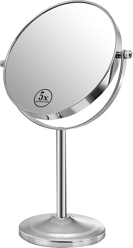 7" Tabletop Makeup Mirror No Light, 1X/5X Double Sided Magnifying Mirror Countertop Standing, 360 Swivel Round Mirror with Magnification, Chrome in Saudi Arabia