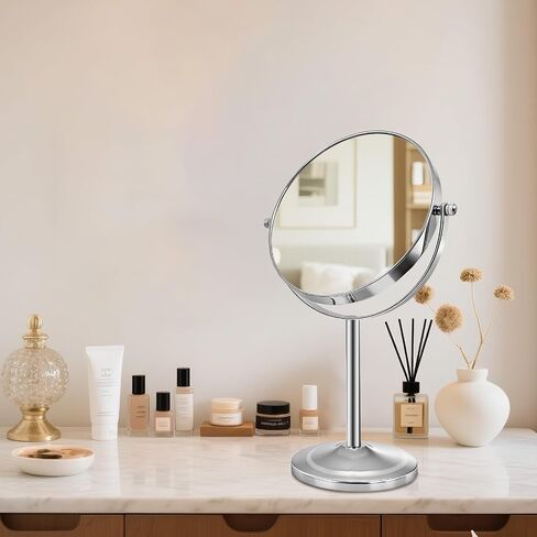 7" Tabletop Makeup Mirror No Light, 1X/5X Double Sided Magnifying Mirror Countertop Standing, 360 Swivel Round Mirror with Magnification, Chrome in Saudi Arabia