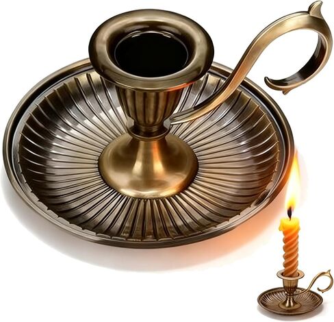 Vintage Candle Holder with Handle Bronze Taper Retro Candlestick Zinc Alloy Holder Carry Handle and Candle Drip Catcher Tray for Halloween Christmas Table Decor in Saudi Arabia