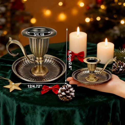 Vintage Candle Holder with Handle Bronze Taper Retro Candlestick Zinc Alloy Holder Carry Handle and Candle Drip Catcher Tray for Halloween Christmas Table Decor in Saudi Arabia