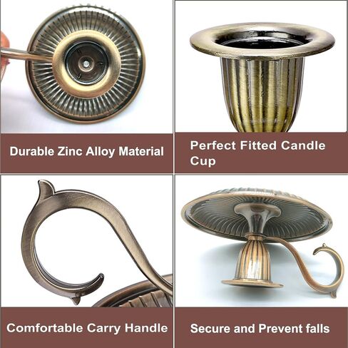 Vintage Candle Holder with Handle Bronze Taper Retro Candlestick Zinc Alloy Holder Carry Handle and Candle Drip Catcher Tray for Halloween Christmas Table Decor in Saudi Arabia