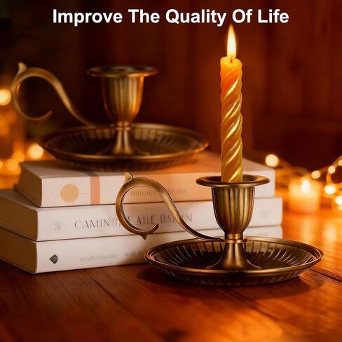 Vintage Candle Holder with Handle Bronze Taper Retro Candlestick Zinc Alloy Holder Carry Handle and Candle Drip Catcher Tray for Halloween Christmas Table Decor in Saudi Arabia