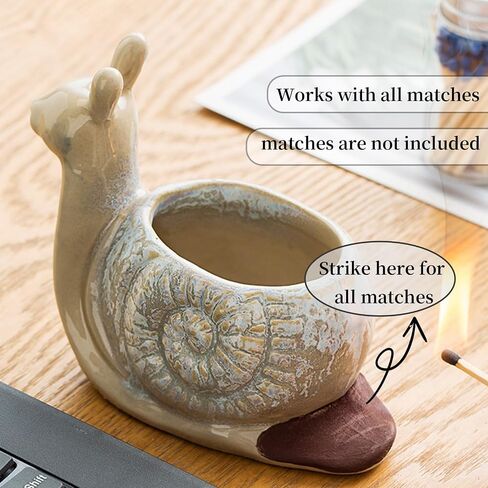 Ceramic Match Holder with Striker, Jar-Shaped Match Holder, Suitable for All Matches, Vintage Home Decor (Yellow) in Saudi Arabia