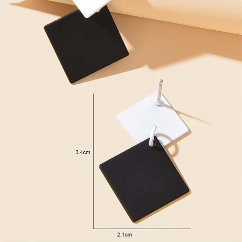 Black & White Geometric Square Dangle Earrings for Women, Minimalist Statement Earrings, Trendy Fashion Earrings for Parties, Daily Wear in Saudi Arabia