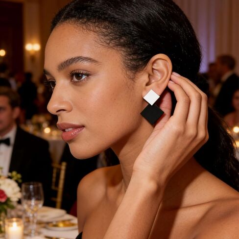 Black & White Geometric Square Dangle Earrings for Women, Minimalist Statement Earrings, Trendy Fashion Earrings for Parties, Daily Wear in Saudi Arabia