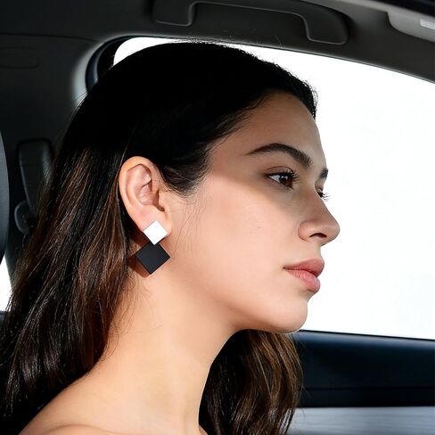 Black & White Geometric Square Dangle Earrings for Women, Minimalist Statement Earrings, Trendy Fashion Earrings for Parties, Daily Wear in Saudi Arabia