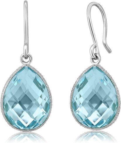 Gem Stone King 18.00 Cttw Blue Topaz Dangle Earrings | 925 Sterling Silver | Gemstone Birthstone | Pear Shape 16X12MM | Teardrop Earrings For Women in Saudi Arabia