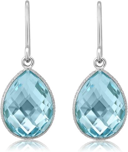 Gem Stone King 18.00 Cttw Blue Topaz Dangle Earrings | 925 Sterling Silver | Gemstone Birthstone | Pear Shape 16X12MM | Teardrop Earrings For Women in Saudi Arabia
