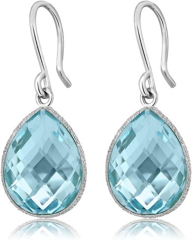 Gem Stone King 18.00 Cttw Blue Topaz Dangle Earrings | 925 Sterling Silver | Gemstone Birthstone | Pear Shape 16X12MM | Teardrop Earrings For Women in Saudi Arabia