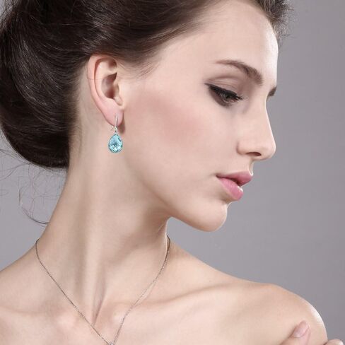 Gem Stone King 18.00 Cttw Blue Topaz Dangle Earrings | 925 Sterling Silver | Gemstone Birthstone | Pear Shape 16X12MM | Teardrop Earrings For Women in Saudi Arabia