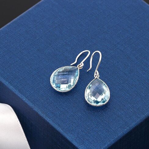 Gem Stone King 18.00 Cttw Blue Topaz Dangle Earrings | 925 Sterling Silver | Gemstone Birthstone | Pear Shape 16X12MM | Teardrop Earrings For Women in Saudi Arabia