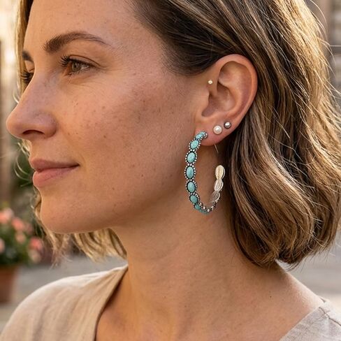 Turquoise Earrings for Women Western Earrings Boho Bohemian Western Jewelry for Women Dangle Turquoise Hoop Earring Boho Jewelry Gift in Saudi Arabia