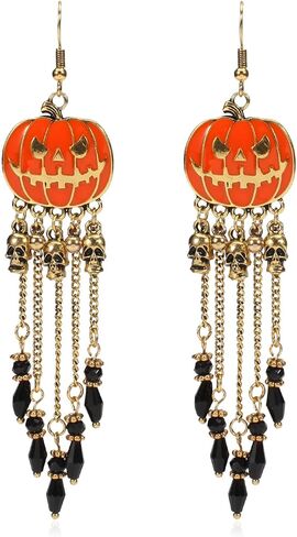 coadipress Halloween Pumpkin Earrings for Women Cute Cartoon Halloween Theme Earrings Unique Long Tassels Pumpkin Earring Gothic Funny Statement Spider Black Bat Dangle Earrings Halloween Holiday Scary Decorations Party Jewelry Gifts in Kuwait