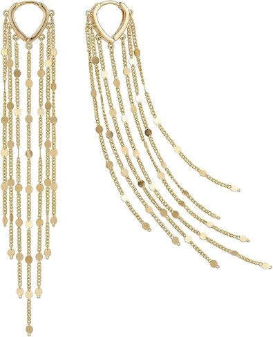 Gold Chandelier Earrings for Women, Long Tassel Earrings Dangle Drop with Secure Huggie Hoop, Lightweight Formal Earrings Chain Fringe Statement Jewelry for Prom Wedding Party (Gold) in Saudi Arabia