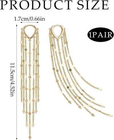 Gold Chandelier Earrings for Women, Long Tassel Earrings Dangle Drop with Secure Huggie Hoop, Lightweight Formal Earrings Chain Fringe Statement Jewelry for Prom Wedding Party (Gold) in Saudi Arabia