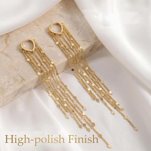 Gold Chandelier Earrings for Women, Long Tassel Earrings Dangle Drop with Secure Huggie Hoop, Lightweight Formal Earrings Chain Fringe Statement Jewelry for Prom Wedding Party (Gold) in Saudi Arabia