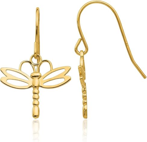 IceCarats 14K Solid Yellow Gold Medium Dragonfly Dangle Earrings 26mm 1 inch Shepherd Hook For Her in Kuwait