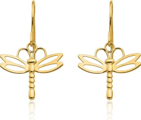 IceCarats 14K Solid Yellow Gold Medium Dragonfly Dangle Earrings 26mm 1 inch Shepherd Hook For Her in Kuwait