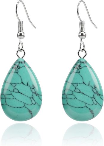 Vintage Boho Silver Teardrop Turquoise December BIrthstone Drop Earrings Fashion Handmade Dangle Earring Elegant Jewelry Gift for Women in Kuwait